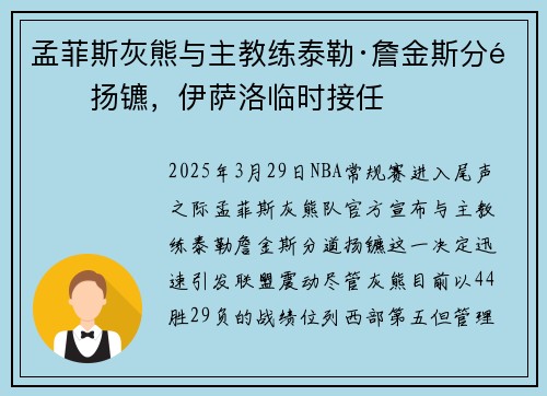 孟菲斯灰熊与主教练泰勒·詹金斯分道扬镳,伊萨洛临时接任