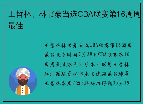 王哲林、林书豪当选CBA联赛第16周周最佳